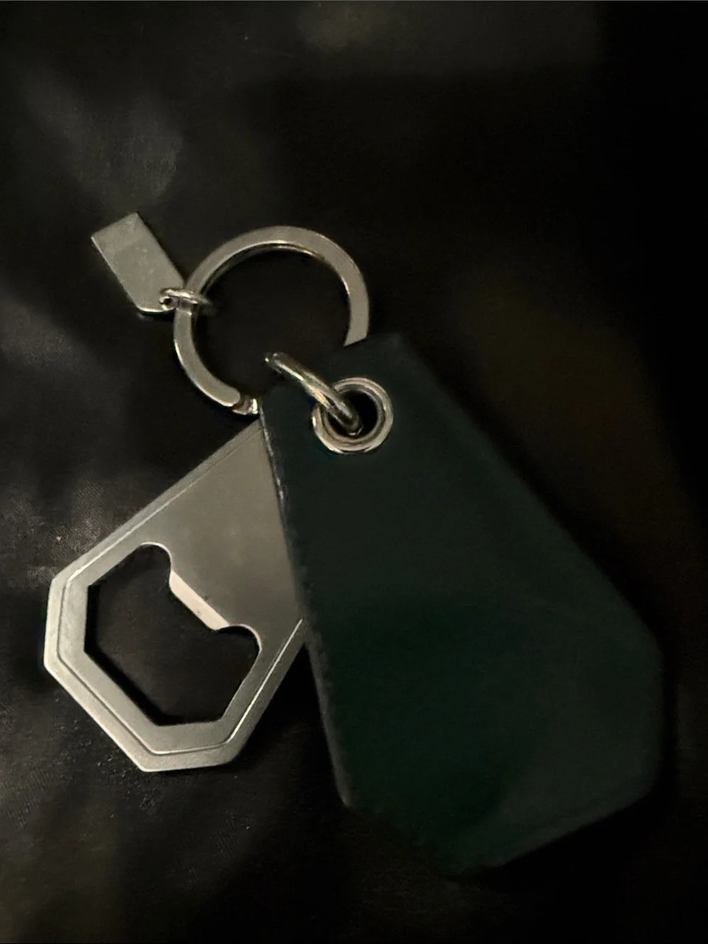 Coach Teal Leather Key Fob with Metal Bottle Opener